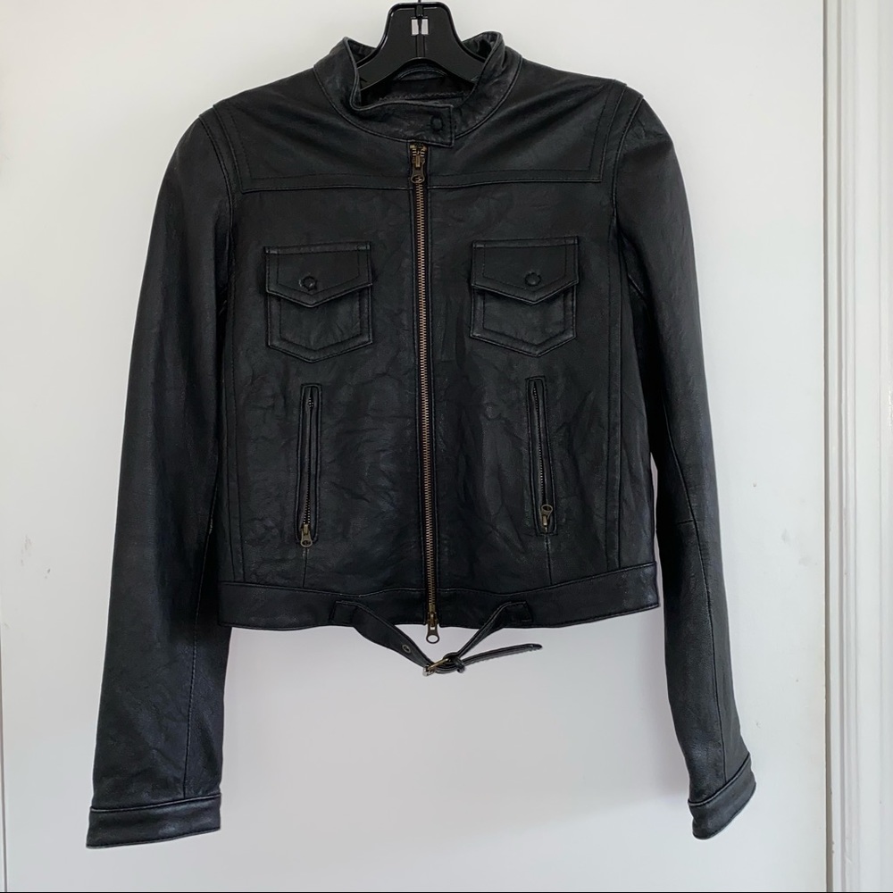 Black leather motorcycle jacket from My Tribe small